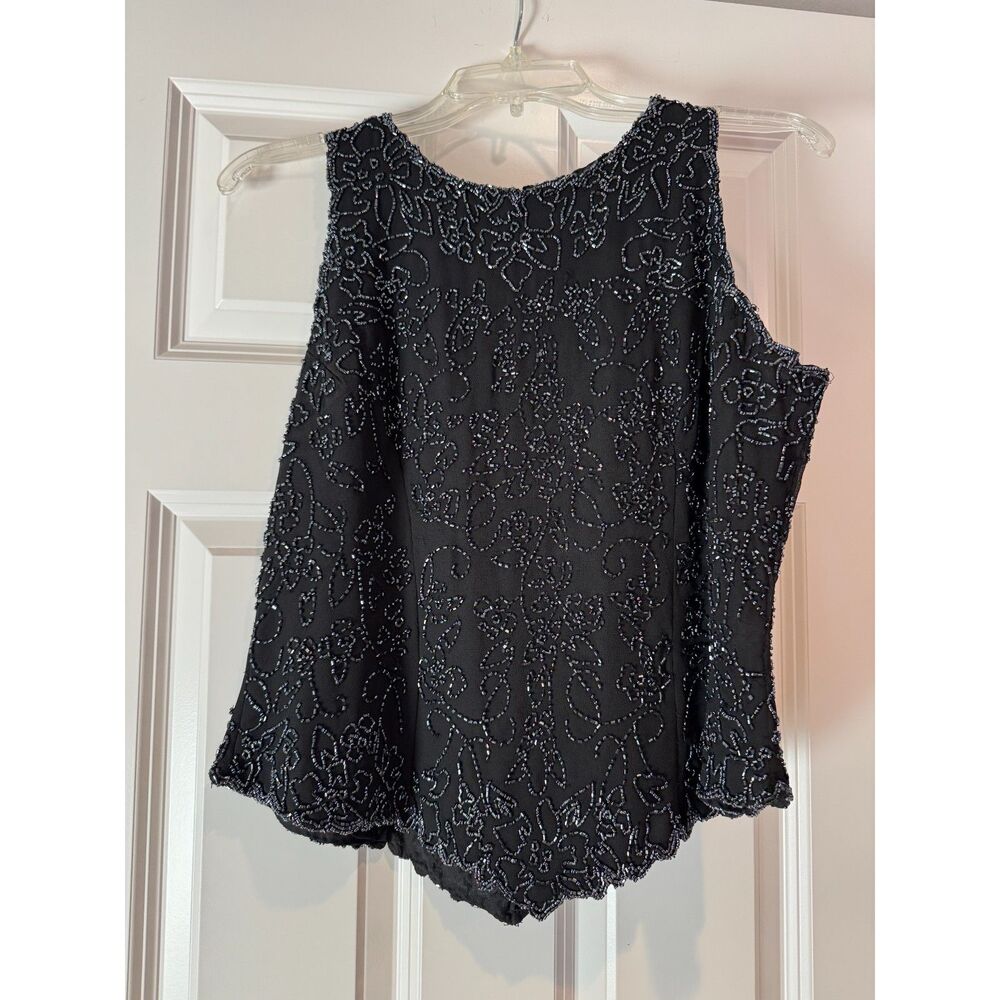 Women's Dress Barn Collection Beaded Tank Top in Black, Size Large